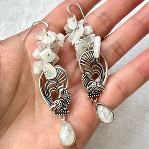 925 OOAK Rainbow Moonstone Peacock Earrings